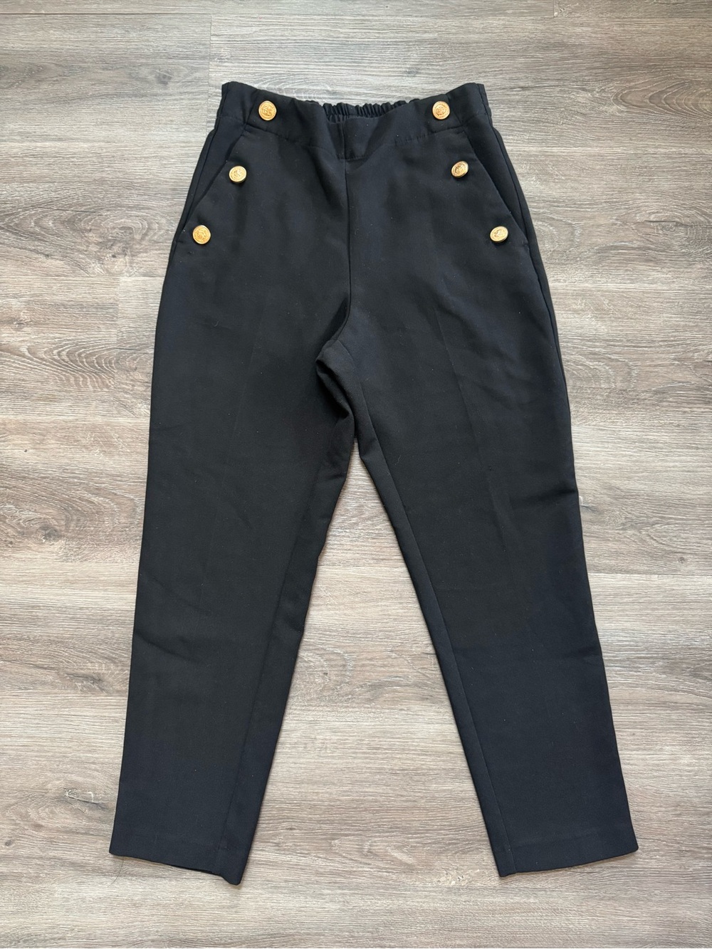 Zara High-Rise Black Tailored Pants with Gold Buttons